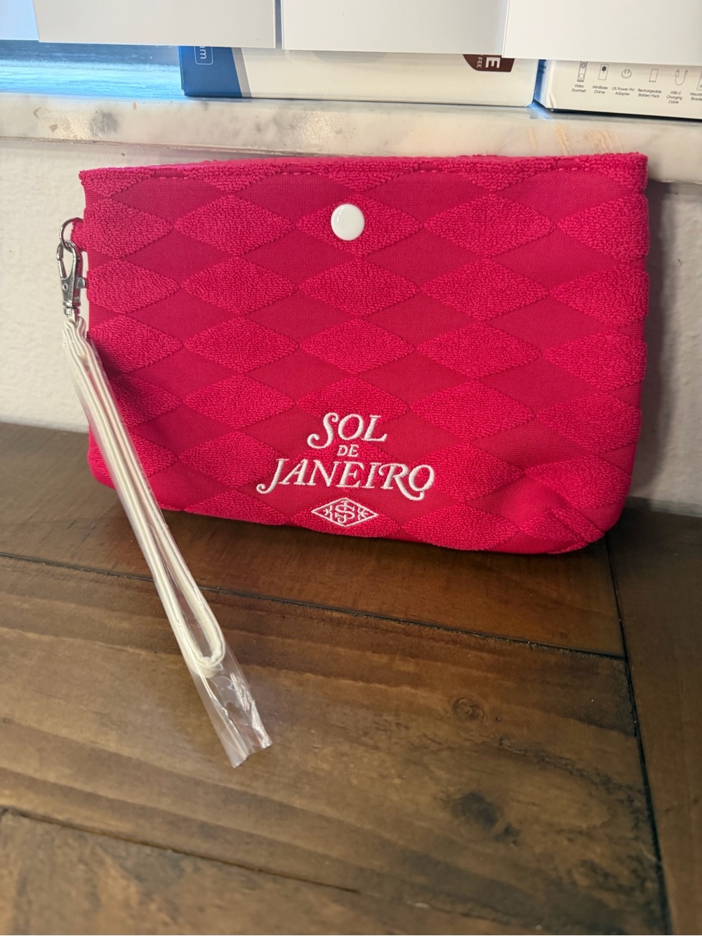Sol de Janeiro pink fuzzy soft wristlet bag cosmetic bag new pouch ba